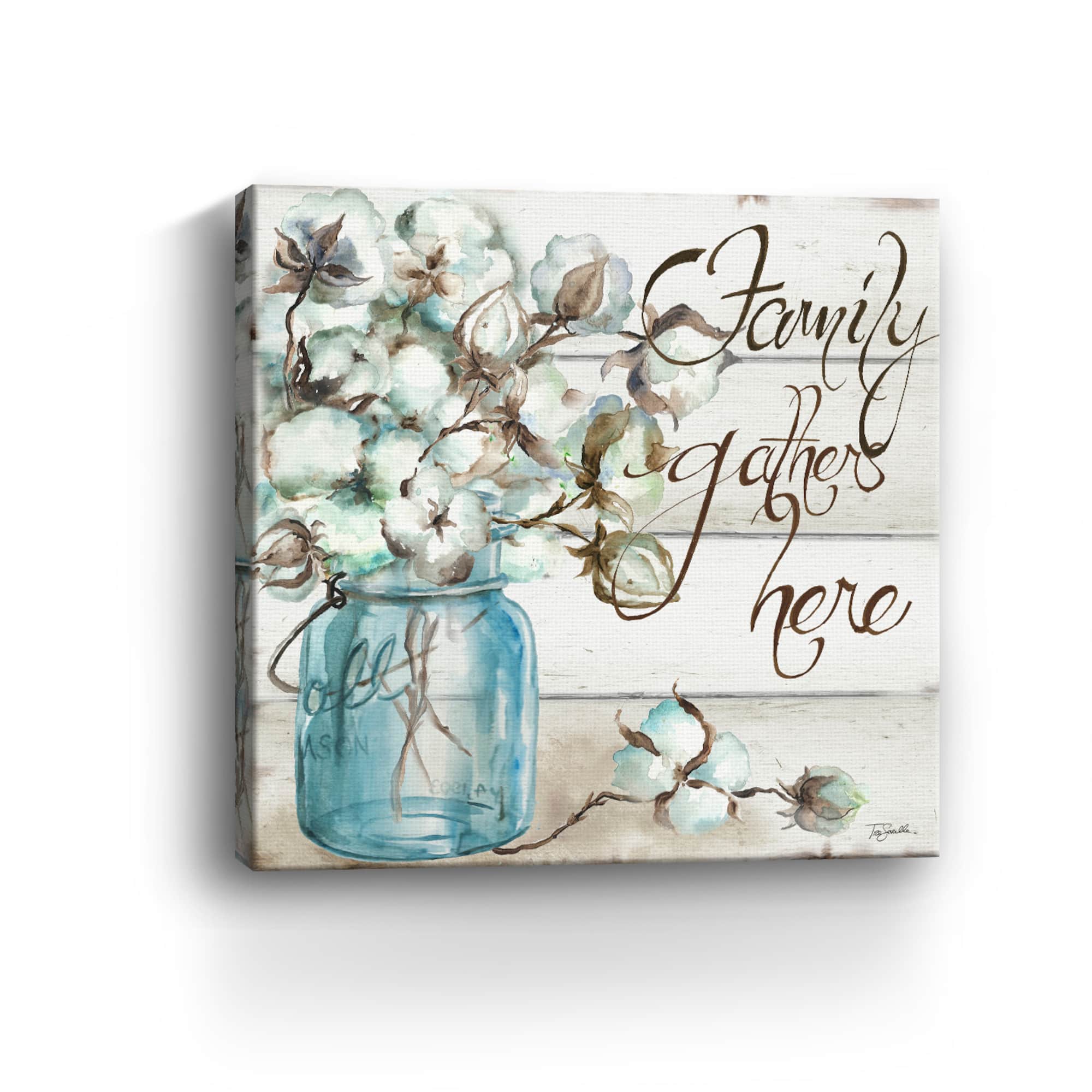 Cotton Boll Mason Jar I Family Canvas Giclee